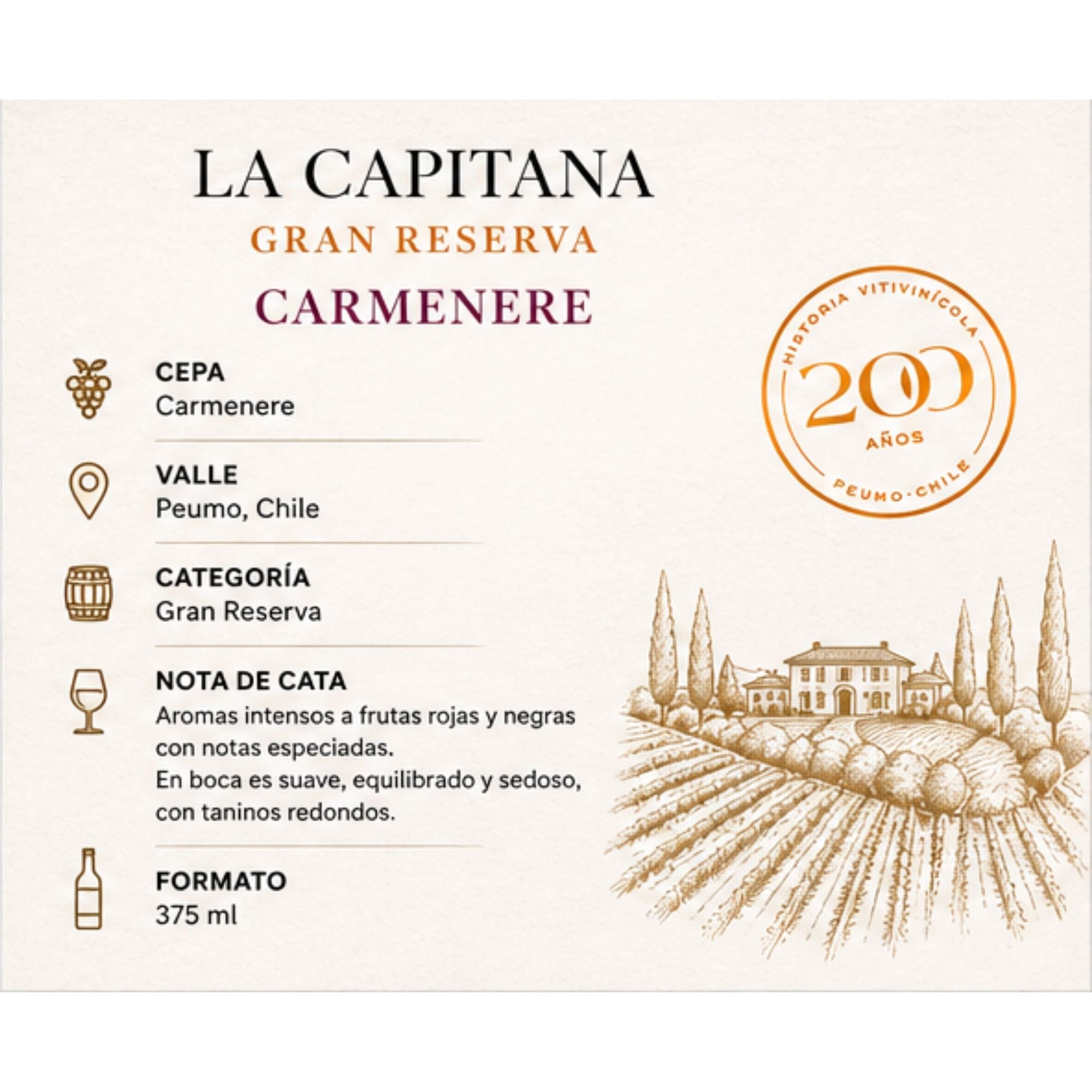 La Capitana Carmenere Gran Reserva 375ml