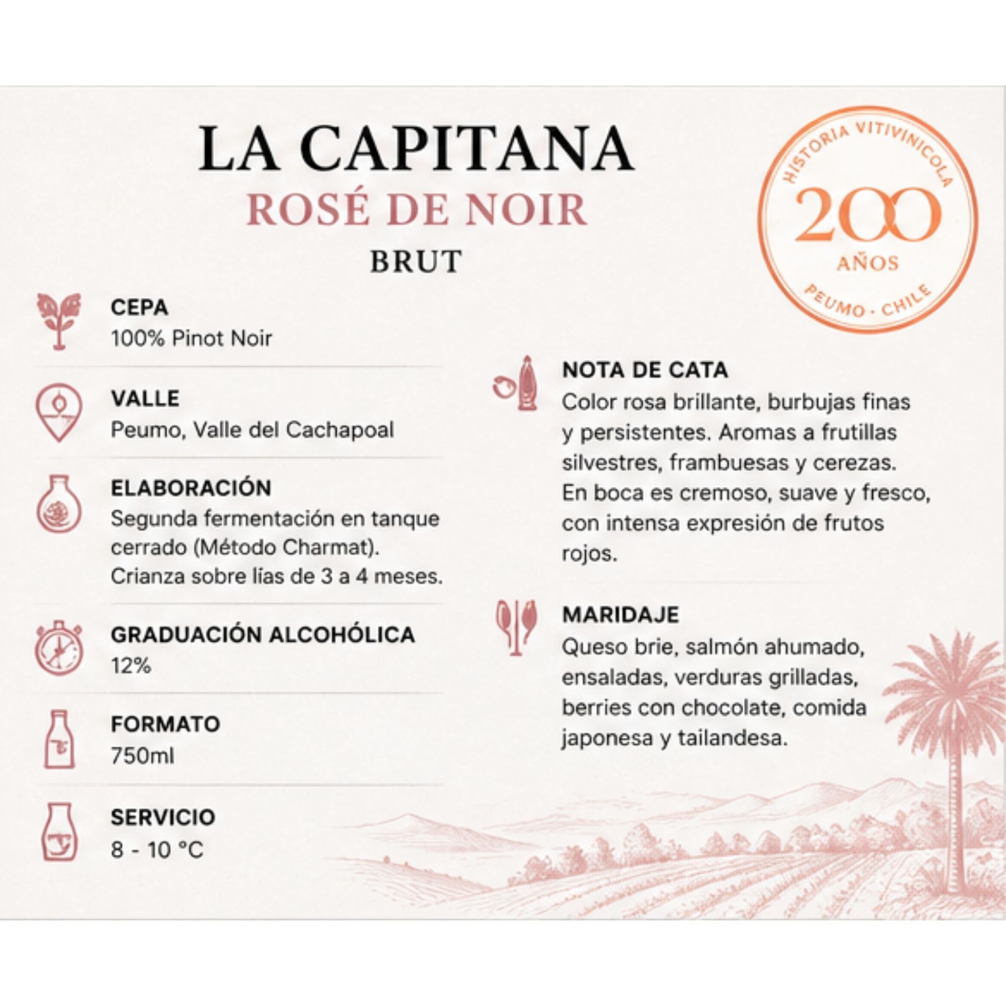 La Capitana Rosé de Noir Brut Espumante 750ml